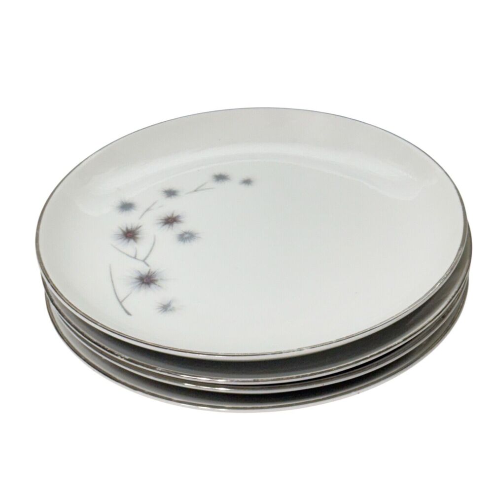 4 Creative Fine China Platinum Starburst 1014 Japan 6.25" Bread Dessert Plates